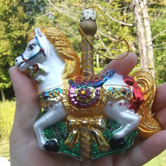 Noble  Gems by Kurt S Adler made in China glass ornament carousel horse glitter - Picture 8 of 16